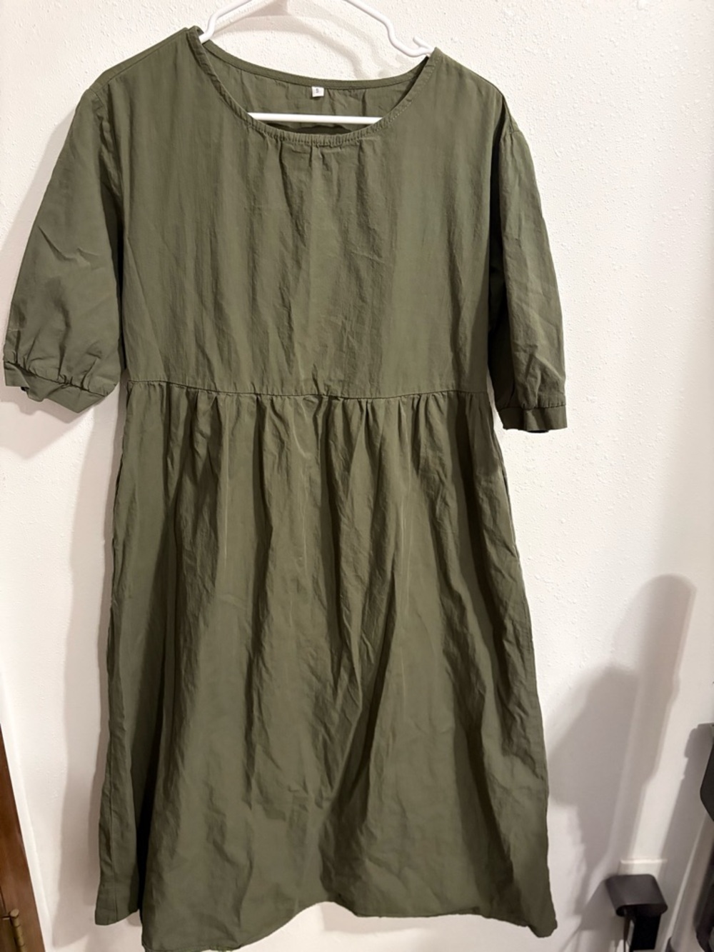 100% Cotton Olive Green Casual Midi Dress Size Small